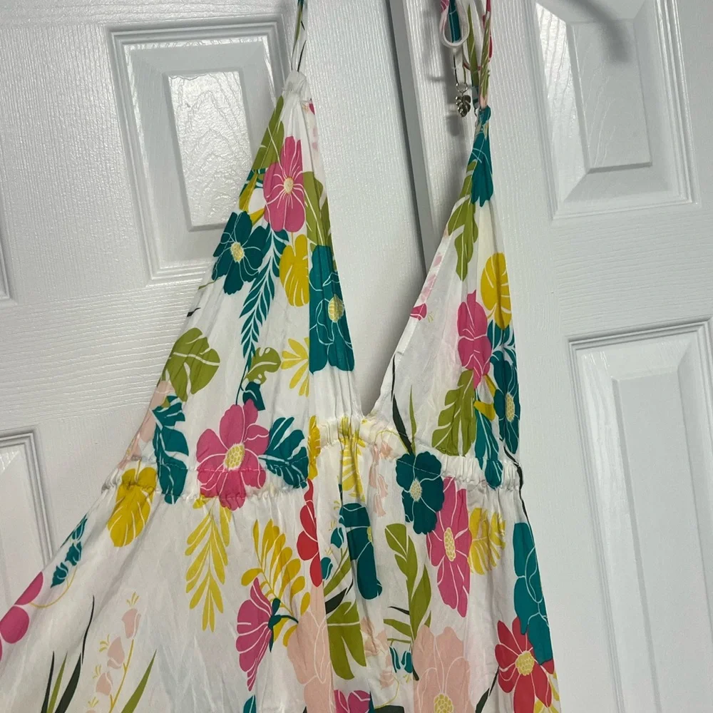 Kate Spade New York Tropical Floral Halter Maxi Dress cover up size Large - Picture 7 of 13